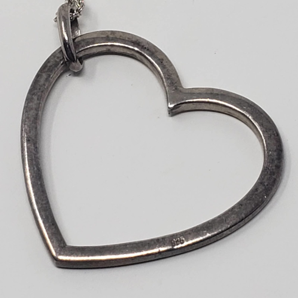Sterling Silver Heart Pendant MOP Onyx Necklace - Picture 5 of 7